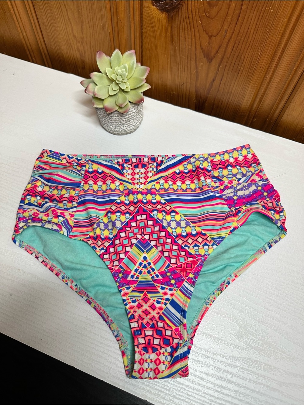 Coral Bay Multicolor Geometric High-Waist Swim Bottoms